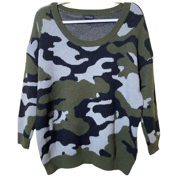 Torrid Camo Pullover Drop Shoulder Sweater - Picture 2 of 5